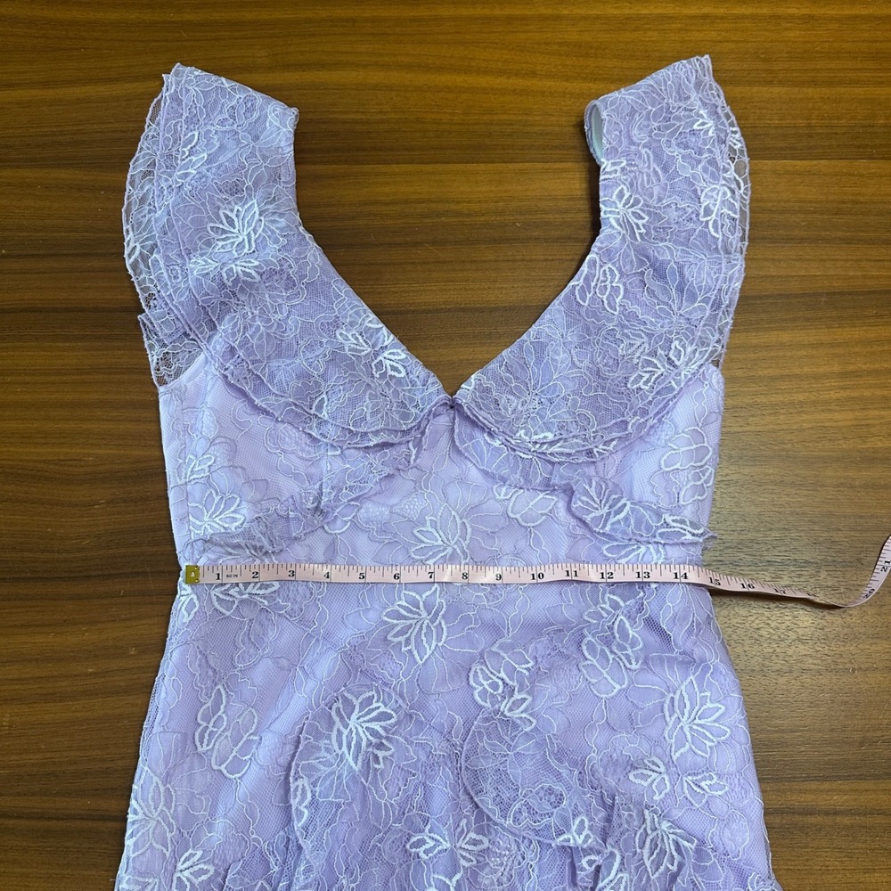 Sau Lee Lavender Lace Rosie Gown, Tiered Skirt Low Back‎ Boho Romantic Formal 10 - Picture 8 of 13